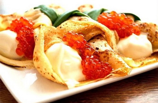 Блины с творогом и с икрой