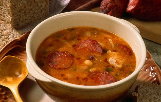 Суп с салом и с колбасой